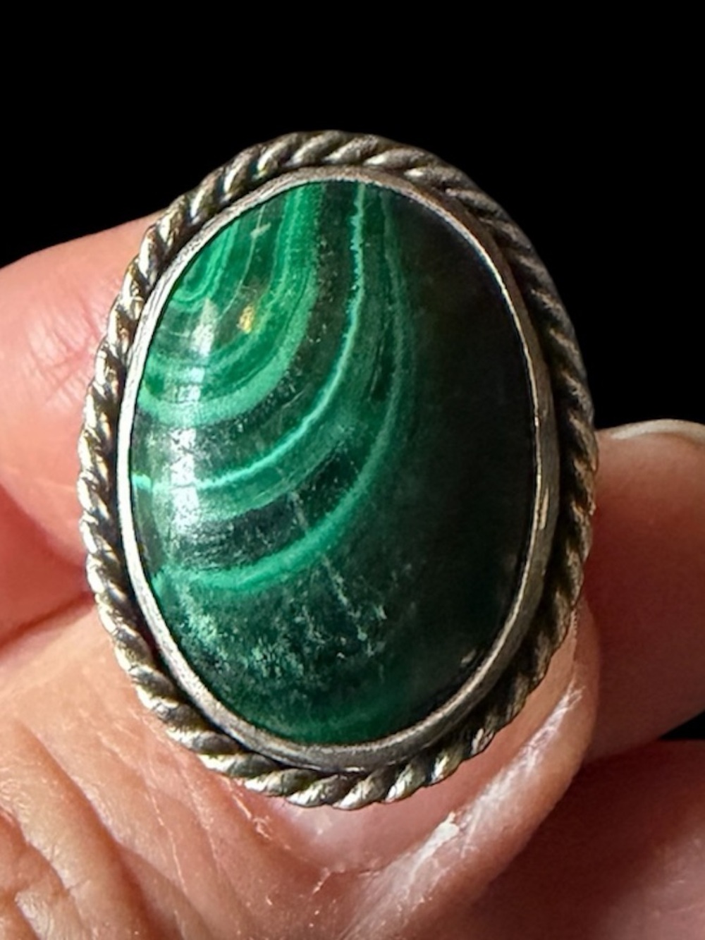 Vintage Large Malachite Sterling Silver Ring